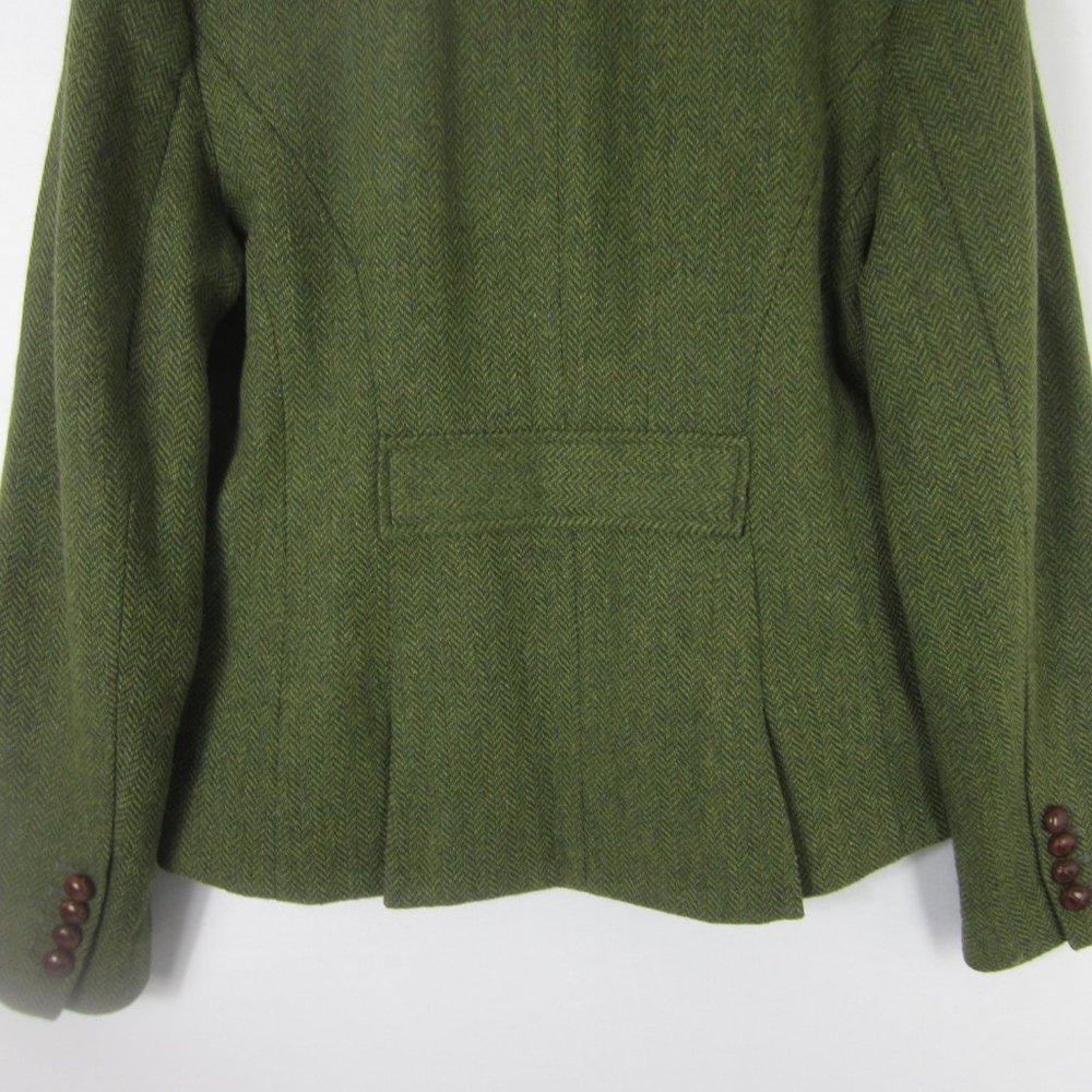 Vintage L.L. Bean Womens 12 Green Herringbone Wool LS Blazer Jacket M Equestrian - Picture 6 of 10